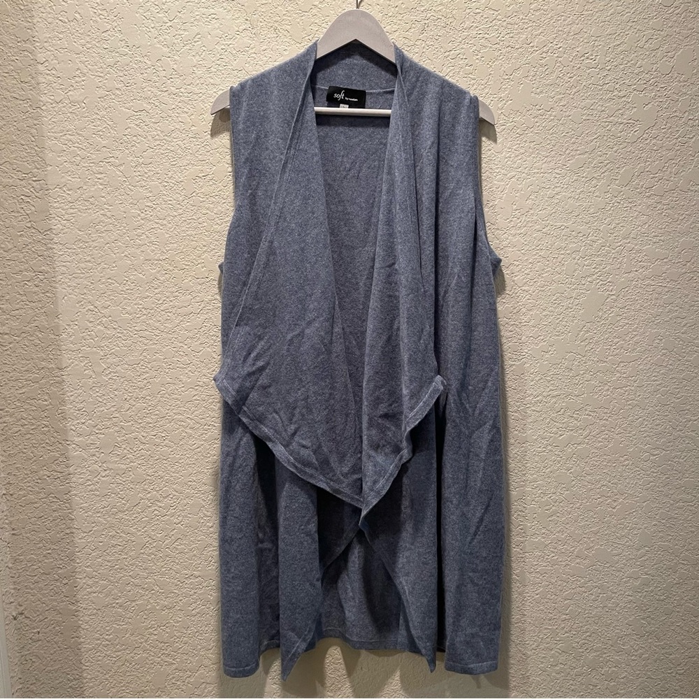 Soft by Naadam  soft blue 100% cashmere open drape front mid length cardigan, L